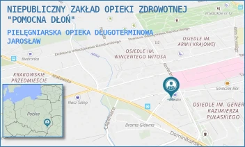 PIELĘGNIARSKA OPIEKA DŁUGOTERMINOWA - NIEPUBLICZNY ZAKŁAD OPIEKI ZDROWOTNEJ "POMOCNA DŁOŃ" - UL. TADEUSZA KOŚCIUSZKI 29A,  JAROSŁAW