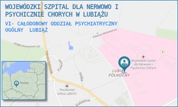 VI- CAŁODOBOWY ODDZIAŁ PSYCHIATRYCZNY OGÓLNY - WOJEWÓDZKI SZPITAL DLA NERWOWO I PSYCHICZNIE CHORYCH W LUBIĄŻU - UL. ADAMA MICKIEWICZA 1,  LUBIĄŻ