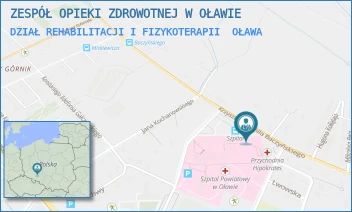 DZIAŁ REHABILITACJI I FIZYKOTERAPII - ZESPÓŁ OPIEKI ZDROWOTNEJ W OŁAWIE - UL. KRZYSZTOFA KAMILA BACZYŃSKIEGO 1,  OŁAWA