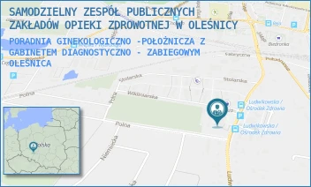 PORADNIA GINEKOLOGICZNO -POŁOŻNICZA Z GABINETEM DIAGNOSTYCZNO - ZABIEGOWYM - SAMODZIELNY ZESPÓŁ PUBLICZNYCH ZAKŁADÓW OPIEKI ZDROWOTNEJ W OLEŚNICY - UL. LUDWIKOWSKA 10,  OLEŚNICA