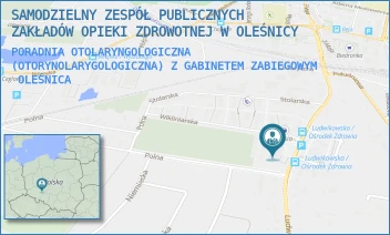 PORADNIA OTOLARYNGOLOGICZNA (OTORYNOLARYGOLOGICZNA) Z GABINETEM ZABIEGOWYM - SAMODZIELNY ZESPÓŁ PUBLICZNYCH ZAKŁADÓW OPIEKI ZDROWOTNEJ W OLEŚNICY - UL. LUDWIKOWSKA 10,  OLEŚNICA