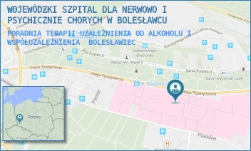 PORADNIA TERAPII UZALEŻNIENIA OD ALKOHOLU I WSPÓŁUZALEŻNIENIA - WOJEWÓDZKI SZPITAL DLA NERWOWO I PSYCHICZNIE CHORYCH W BOLESŁAWCU - UL. ALEJA TYSIĄCLECIA 30,  BOLESŁAWIEC