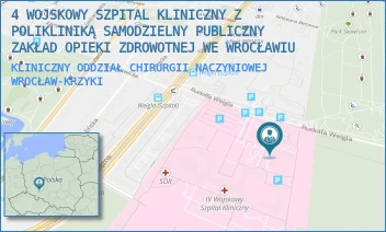 KLINICZNY ODDZIAŁ CHIRURGII NACZYNIOWEJ - 4 WOJSKOWY SZPITAL KLINICZNY Z POLIKLINIKĄ SAMODZIELNY PUBLICZNY ZAKŁAD OPIEKI ZDROWOTNEJ WE WROCŁAWIU - UL. RUDOLFA WEIGLA 5,  WROCŁAW-KRZYKI