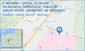 PORADNIA CHORÓB NACZYŃ - 4 WOJSKOWY SZPITAL KLINICZNY Z POLIKLINIKĄ SAMODZIELNY PUBLICZNY ZAKŁAD OPIEKI ZDROWOTNEJ WE WROCŁAWIU - UL. RUDOLFA WEIGLA 5,  WROCŁAW