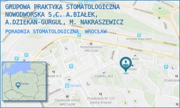 PORADNIA STOMATOLOGICZNA - GRUPOWA PRAKTYKA STOMATOLOGICZNA NOWODWORSKA S.C. A.BIAŁEK, A.DZIEKAN-GURGUL, M. NAKRASZEWICZ - UL. NOWODWORSKA 91A,  WROCŁAW