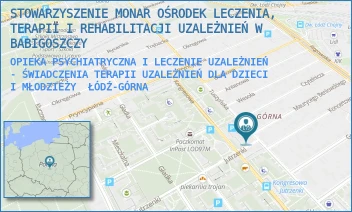 OPIEKA PSYCHIATRYCZNA I LECZENIE UZALEŻNIEŃ - ŚWIADCZENIA TERAPII UZALEŻNIEŃ DLA DZIECI I MŁODZIEŻY - STOWARZYSZENIE MONAR OŚRODEK LECZENIA, TERAPII I REHABILITACJI UZALEŻNIEŃ DLA DZIECI I MŁODZIEŻY W GDAŃSKU - UL. TUSZYŃSKA 123/125/3U,  ŁÓDŹ-GÓRNA