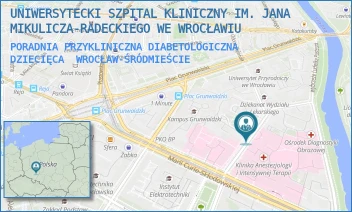 PORADNIA PRZYKLINICZNA DIABETOLOGICZNA DZIECIĘCA - UNIWERSYTECKI SZPITAL KLINICZNY IM. JANA MIKULICZA-RADECKIEGO WE WROCŁAWIU - UL. TYTUSA CHAŁUBIŃSKIEGO 2-2A,  WROCŁAW-ŚRÓDMIEŚCIE