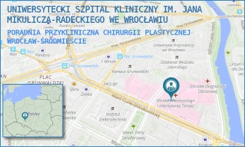 PORADNIA PRZYKLINICZNA CHIRURGII PLASTYCZNEJ - UNIWERSYTECKI SZPITAL KLINICZNY IM. JANA MIKULICZA-RADECKIEGO WE WROCŁAWIU - UL. TYTUSA CHAŁUBIŃSKIEGO 1,  WROCŁAW-ŚRÓDMIEŚCIE