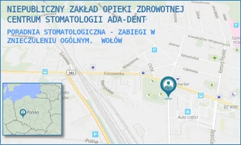 PORADNIA STOMATOLOGICZNA - ZABIEGI W ZNIECZULENIU OGÓLNYM. - NIEPUBLICZNY ZAKŁAD OPIEKI ZDROWOTNEJ CENTRUM STOMATOLOGII ADA-DENT - UL. KAZIMIERZA PUŁASKIEGO 28,  WOŁÓW