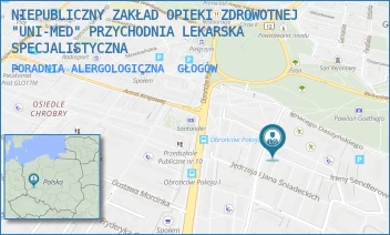 PORADNIA ALERGOLOGICZNA - NIEPUBLICZNY ZAKŁAD OPIEKI ZDROWOTNEJ "UNI-MED" PRZYCHODNIA LEKARSKA SPECJALISTYCZNA - UL. H.SIENKIEWICZA 1B,  GŁOGÓW