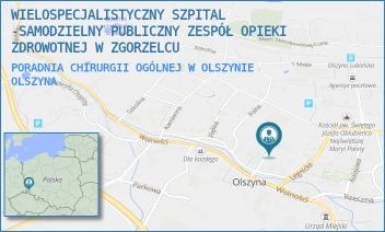 PORADNIA CHIRURGII OGÓLNEJ W OLSZYNIE - WIELOSPECJALISTYCZNY SZPITAL -SAMODZIELNY PUBLICZNY ZESPÓŁ OPIEKI ZDROWOTNEJ W ZGORZELCU - WOLNOŚCI 20 E,  OLSZYNA