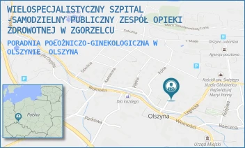 PORADNIA POŁOŻNICZO-GINEKOLOGICZNA W OLSZYNIE - WIELOSPECJALISTYCZNY SZPITAL -SAMODZIELNY PUBLICZNY ZESPÓŁ OPIEKI ZDROWOTNEJ W ZGORZELCU - WOLNOŚCI 20 E,  OLSZYNA