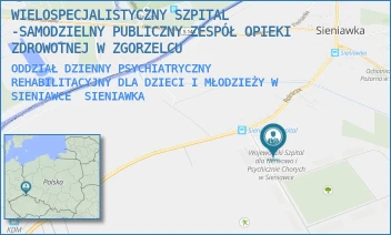 ODDZIAŁ DZIENNY PSYCHIATRYCZNY REHABILITACYJNY DLA DZIECI I MŁODZIEŻY W SIENIAWCE - WIELOSPECJALISTYCZNY SZPITAL -SAMODZIELNY PUBLICZNY ZESPÓŁ OPIEKI ZDROWOTNEJ W ZGORZELCU - UL. ROLNICZA 25,  SIENIAWKA