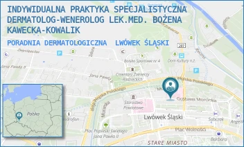 PORADNIA DERMATOLOGICZNA - INDYWIDUALNA PRAKTYKA SPECJALISTYCZNA DERMATOLOG-WENEROLOG LEK.MED. BOŻENA KAWECKA-KOWALIK - UL. GUSTAWA MORCINKA 7,  LWÓWEK ŚLĄSKI