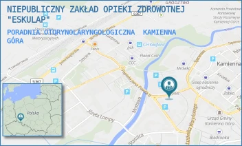 PORADNIA OTORYNOLARYNGOLOGICZNA - NIEPUBLICZNY ZAKŁAD OPIEKI ZDROWOTNEJ "ESKULAP" - UL. WŁADYSŁAWA BRONIEWSKIEGO 26/26A,  KAMIENNA GÓRA