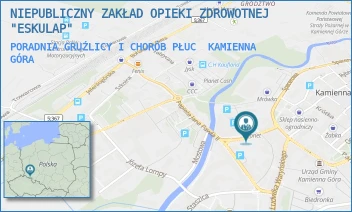 PORADNIA GRUŹLICY I CHORÓB PŁUC - NIEPUBLICZNY ZAKŁAD OPIEKI ZDROWOTNEJ "ESKULAP" - UL. WŁADYSŁAWA BRONIEWSKIEGO 26/26A,  KAMIENNA GÓRA