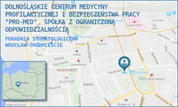 PORADNIA STOMATOLOGICZNA - DOLNOŚLĄSKIE CENTRUM MEDYCYNY PROFILAKTYCZNEJ I BEZPIECZEŃSTWA PRACY  "PRO-MED"  SPÓŁKA Z OGRANICZONĄ ODPOWIEDZIALNOŚCIĄ - UL. PAULIŃSKA 18/1,  WROCŁAW-ŚRÓDMIEŚCIE