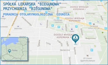 PORADNIA OTOLARYNGOLOGICZNA - SPÓŁKA LEKARSKA "BIEGUNOWA" PRZYCHODNIA "BIEGUNOWA" - UL. BIEGUNOWA 2,  LEGNICA