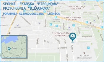PORADNIA ALERGOLOGICZNA - SPÓŁKA LEKARSKA "BIEGUNOWA" PRZYCHODNIA "BIEGUNOWA" - UL. BIEGUNOWA 2,  LEGNICA