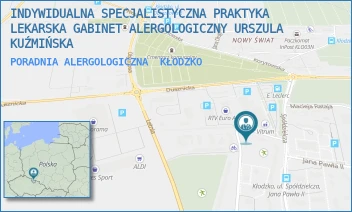 PORADNIA ALERGOLOGICZNA - INDYWIDUALNA SPECJALISTYCZNA PRAKTYKA LEKARSKA GABINET ALERGOLOGICZNY URSZULA KUŹMIŃSKA - UL. WIOSENNA 26,  KŁODZKO
