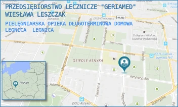 PIELĘGNIARSKA OPIEKA DŁUGOTERMINOWA DOMOWA LEGNICA - PRZEDSIĘBIORSTWO LECZNICZE "GERIAMED"  WIESŁAWA LESZCZAK - UL. SAPERSKA 6/12,  LEGNICA