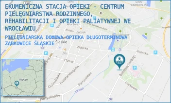 PIELĘGNIARSKA DOMOWA OPIEKA DŁUGOTERMINOWA - EKUMENICZNA STACJA OPIEKI - CENTRUM PIELĘGNIARSTWA RODZINNEGO, REHABILITACJI I OPIEKI PALIATYWNEJ WE WROCŁAWIU - UL. BOLESŁAWA CHROBREGO 6B,  ZĄBKOWICE ŚLĄSKIE
