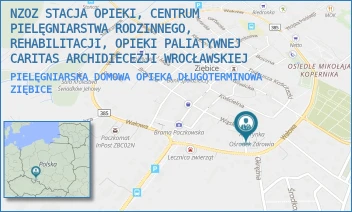 PIELĘGNIARSKA DOMOWA OPIEKA DŁUGOTERMINOWA - NZOZ STACJA OPIEKI, CENTRUM PIELĘGNIARSTWA RODZINNEGO, REHABILITACJI, OPIEKI PALIATYWNEJ CARITAS ARCHIDIECEZJI WROCŁAWSKIEJ - UL. WĄSKA 17,  ZIĘBICE