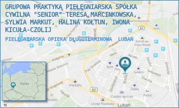 PIELĘGNIARSKA OPIEKA DŁUGOTERMINOWA - GRUPOWA PRAKTYKA PIELĘGNIARSKA SPÓŁKA CYWILNA "SENIOR" TERESA MARCINKOWSKA, SYLWIA MARKUT, HALINA KOŁTUN, IWONA KICUŁA-CZOLIJ - UL. BRACKA 11/6,  LUBAŃ