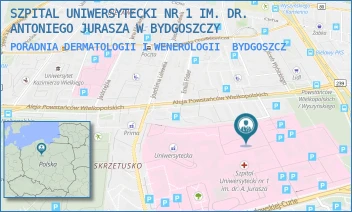 PORADNIA DERMATOLOGII I WENEROLOGII - SZPITAL UNIWERSYTECKI NR 1 IM. DR. ANTONIEGO JURASZA W BYDGOSZCZY - MARII SKŁODOWSKIEJ-CURIE 9,  BYDGOSZCZ