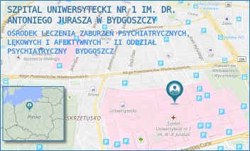 OŚRODEK LECZENIA ZABURZEŃ PSYCHIATRYCZNYCH, LĘKOWYCH I AFEKTYWNYCH - II ODDZIAŁ PSYCHIATRYCZNY - SZPITAL UNIWERSYTECKI NR 1 IM. DR. ANTONIEGO JURASZA W BYDGOSZCZY - MARII SKŁODOWSKIEJ-CURIE 9,  BYDGOSZCZ