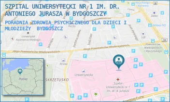 PORADNIA ZDROWIA PSYCHICZNEGO DLA DZIECI I MŁODZIEŻY - SZPITAL UNIWERSYTECKI NR 1 IM. DR. ANTONIEGO JURASZA W BYDGOSZCZY - MARII SKŁODOWSKIEJ-CURIE 9,  BYDGOSZCZ
