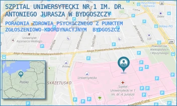 PORADNIA ZDROWIA PSYCHICZNEGO Z PUNKTEM ZGŁOSZENIOWO-KOORDYNACYJNYM - SZPITAL UNIWERSYTECKI NR 1 IM. DR. ANTONIEGO JURASZA W BYDGOSZCZY - MARII SKŁODOWSKIEJ-CURIE 9,  BYDGOSZCZ