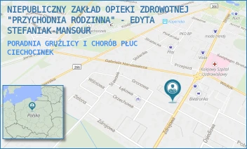 PORADNIA GRUŹLICY I CHORÓB PŁUC - NIEPUBLICZNY ZAKŁAD OPIEKI ZDROWOTNEJ "PRZYCHODNIA RODZINNA" - EDYTA STEFANIAK-MANSOUR - ZDROJOWA 46,  CIECHOCINEK