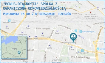 PRACOWNIA TK NR 2 W RZESZOWIE - "BONUS-DIAGNOSTA" SPÓŁKA Z OGRANICZONĄ ODPOWIEDZIALNOŚCIĄ - UL. KOLEJOWA 1,  RZESZÓW