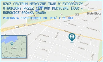 PRACOWNIA FIZJOTERAPII BB - NZOZ CENTRUM MEDYCZNE IKAR W BYDGOSZCZY UTWORZONY PRZEZ CENTRUM MEDYCZNE IKAR - BOROWICZ SPÓŁKA JAWNA - BARYCKA 38/-,  BIAĹE BĹOTA