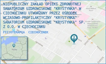 FIZJOTERAPIA - NIEPUBLICZNY ZAKŁAD OPIEKI ZDROWOTNEJ SANATORIUM UZDROWISKOWE "KRYSTYNKA" W CIECHOCINKU UTWORZONY PRZEZ OŚRODEK WCZASOWO-PROFILAKTYCZNY "KRYSTYNKA" SANATORIUM UZDROWISKOWE "KRYSTYNKA" SP. Z O.O. W CIECHOCINKU - POLNA 16,  CIECHOCINEK