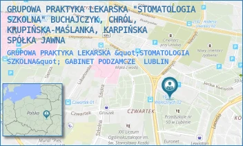 GRUPOWA PRAKTYKA LEKARSKA "STOMATOLOGIA SZKOLNA" GABINET PODZAMCZE - GRUPOWA PRAKTYKA LEKARSKA "STOMATOLOGIA SZKOLNA" BUCHAJCZYK, CHRÓL, KRUPIŃSKA-MAŚLANKA, KARPIŃSKA SPÓŁKA JAWNA - PODZAMCZE 9,  LUBLIN