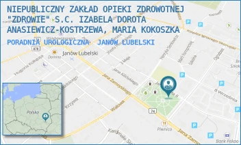 PORADNIA UROLOGICZNA - NIEPUBLICZNY ZAKŁAD OPIEKI ZDROWOTNEJ "ZDROWIE" S.C. IZABELA DOROTA ANASIEWICZ-KOSTRZEWA, MARIA KOKOSZKA - JANA PAWŁA II 5,  JANÓW LUBELSKI