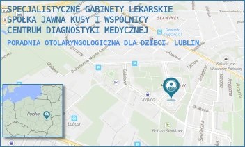 PORADNIA OTOLARYNGOLOGICZNA DLA DZIECI - SPECJALISTYCZNE GABINETY LEKARSKIE SPÓŁKA JAWNA KUSY I WSPÓLNICY  CENTRUM DIAGNOSTYKI MEDYCZNEJ - KOLOROWA 24/45,  LUBLIN