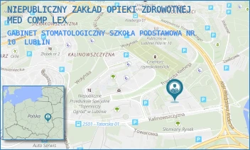 GABINET STOMATOLOGICZNY SZKOŁA PODSTAWOWA NR 10 - NIEPUBLICZNY ZAKŁAD OPIEKI ZDROWOTNEJ MED COMP LEX - KALINOWSZCZYZNA 70,  LUBLIN