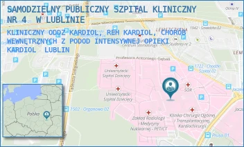 KLINICZNY ODDZ KARDIOL, REH KARDIOL, CHORÓB WEWNĘTRZNYCH Z PODOD INTENSYWNEJ OPIEKI KARDIOL - UNIWERSYTECKI SZPITAL KLINICZNY NR 4 W LUBLINIE - DR. K. JACZEWSKIEGO 8,  LUBLIN