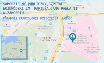 PORADNIA KARDIOLOGII DZIECIĘCEJ - SAMODZIELNY PUBLICZNY SZPITAL WOJEWÓDZKI IM. PAPIEŻA JANA PAWŁA II W ZAMOŚCIU - ALEJE JANA PAWŁA 10,  ZAMOŚĆ