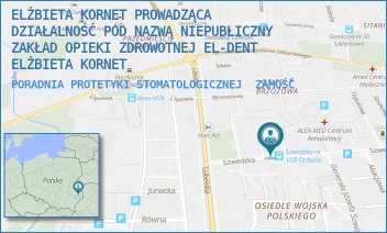 PORADNIA PROTETYKI STOMATOLOGICZNEJ - ELŻBIETA KORNET PROWADZĄCA DZIAŁALNOŚĆ POD NAZWĄ NIEPUBLICZNY ZAKŁAD OPIEKI ZDROWOTNEJ EL-DENT ELŻBIETA KORNET - SZWEDZKA 15,  ZAMOŚĆ