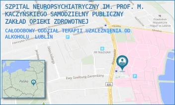 CAŁODOBOWY ODDZIAŁ TERAPII UZALEŻNIENIA OD ALKOHOLU - SZPITAL NEUROPSYCHIATRYCZNY IM. PROF. M. KACZYŃSKIEGO SAMODZIELNY PUBLICZNY ZAKŁAD OPIEKI ZDROWOTNEJ - ABRAMOWICKA 2/7,  LUBLIN