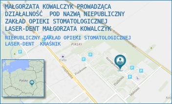 NIEPUBLICZNY ZAKŁAD OPIEKI STOMATOLOGICZNEJ LASER-DENT - MAŁGORZATA KOWALCZYK PROWADZĄCA DZIAŁALNOŚĆ  POD NAZWĄ NIEPUBLICZNY ZAKŁAD OPIEKI STOMATOLOGICZNEJ LASER-DENT MAŁGORZATA KOWALCZYK - RUMIANKOWA 6/10A,  KRAŚNIK