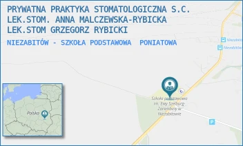 NIEZABITÓW - SZKOŁA PODSTAWOWA - PRYWATNA PRAKTYKA STOMATOLOGICZNA S.C. LEK.STOM. ANNA MALCZEWSKA-RYBICKA LEK.STOM GRZEGORZ RYBICKI - NIEZABITÓW 46,  PONIATOWA