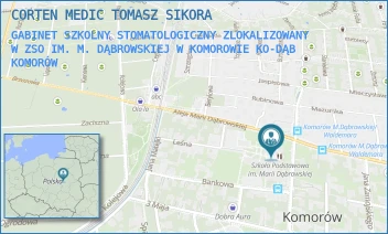 GABINET SZKOLNY STOMATOLOGICZNY ZLOKALIZOWANY W ZSO IM. M. DĄBROWSKIEJ W KOMOROWIE KO-DĄB - CORTEN MEDIC TOMASZ SIKORA - ALEJA MARII DĄBROWSKIEJ 12,  KOMORÓW