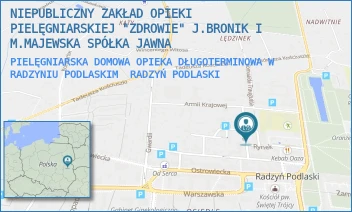 PIELĘGNIARSKA DOMOWA OPIEKA DŁUGOTERMINOWA W RADZYNIU PODLASKIM - NIEPUBLICZNY ZAKŁAD OPIEKI PIELĘGNIARSKIEJ "ZDROWIE" J.BRONIK I M.MAJEWSKA SPÓŁKA JAWNA - POCZTOWA 4,  RADZYŃ PODLASKI