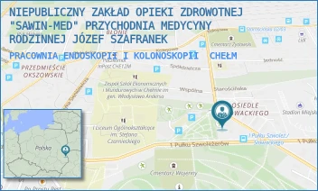 PRACOWNIA ENDOSKOPII I KOLONOSKOPII - NIEPUBLICZNY ZAKŁAD OPIEKI ZDROWOTNEJ "SAWIN-MED" PRZYCHODNIA MEDYCYNY RODZINNEJ JÓZEF SZAFRANEK - SŁOWACKIEGO 33,  CHEŁM
