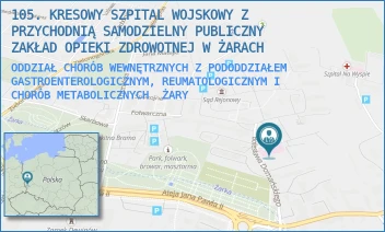 ODDZIAŁ CHORÓB WEWNĘTRZNYCH Z PODODDZIAŁEM GASTROENTEROLOGICZNYM, REUMATOLOGICZNYM I CHORÓB METABOLICZNYCH - 105. KRESOWY SZPITAL WOJSKOWY Z PRZYCHODNIĄ SAMODZIELNY PUBLICZNY ZAKŁAD OPIEKI ZDROWOTNEJ W ŻARACH - UL. DOMAŃSKIEGO 2,  ŻARY